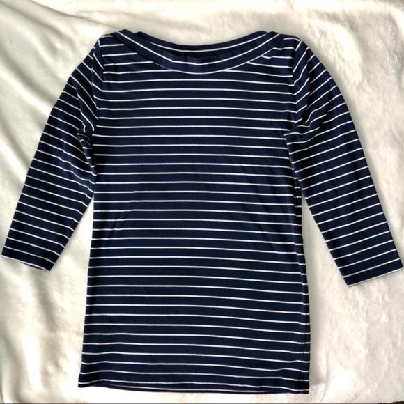 Ann Taylor Striped Boatneck Top in Night Sky - Picture 3 of 9